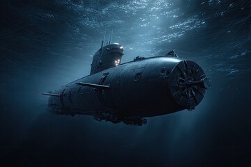 Naklejka premium Submersible vessel under dark ocean waters