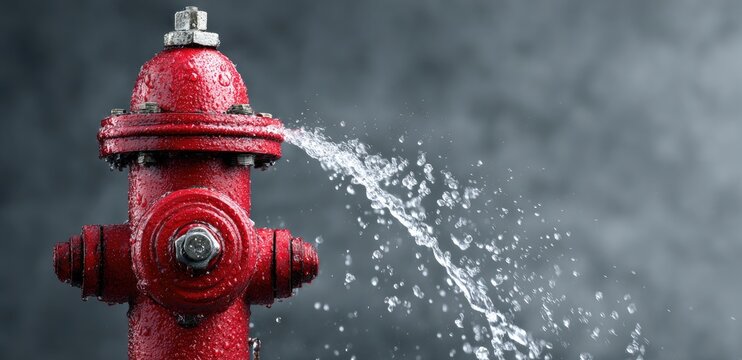 Red fire hydrant with water leak