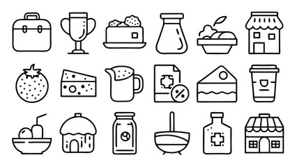 A collection of dairy product icons featuring milk, cheese, yogurt, and butter, illustrating a variety of dairy options..eps