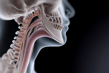 Detailed rendering of eustachian tube connecting middle ear to throat