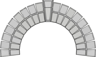 An architectural illustration of a symmetrical semi-circular stone arch with a prominent central keystone.