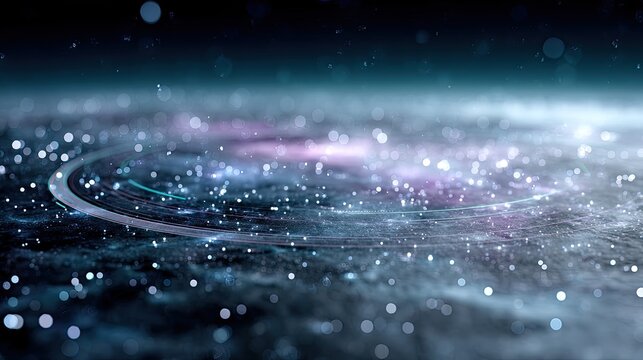 Abstract Futuristic Digital Hologram Interface with Glowing Particles in Deep Space Background