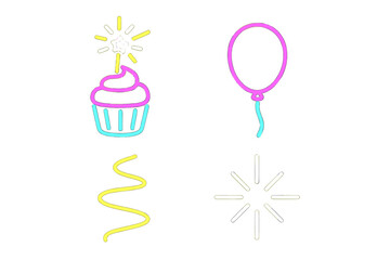 Colorful cupcake, balloon, and festive shapes for a birthday celebration or party decoration idea