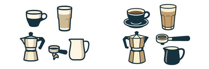 Obraz premium Different types of coffee cups and brewing equipment for caffeine lovers and baristas