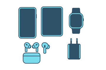 Modern gadgets arranged on a flat surface showcasing smart technology and accessories in a minimalist style