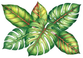 Artistic depiction of vibrant tropical foliage, capturing the essence of nature with meticulous watercolor details. Symbolizing freshness, growth, exoticism, and artistic expression