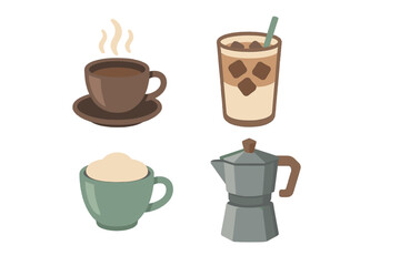 Different types of coffee drinks and brewing methods showcased in a simple illustration