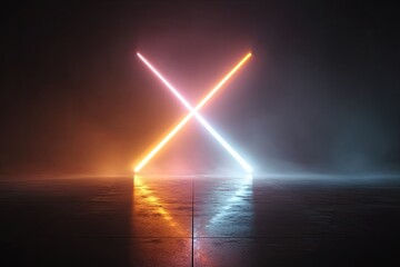 Neon X-shaped beams against a dark backdrop