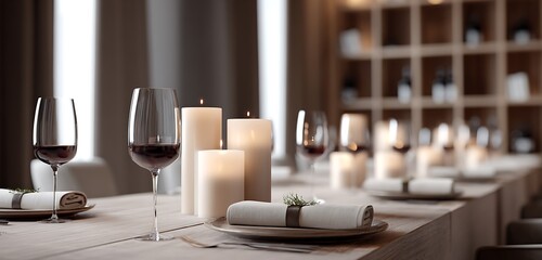 Dining setup with wine candles luxury restaurant
