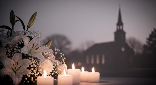 All Souls’ Day poster with candles and flowers