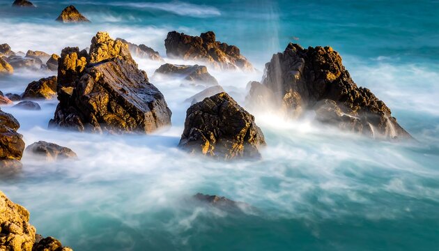 Rocky shoreline with swirling water
