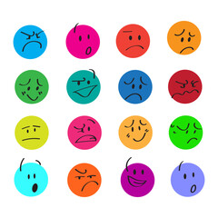 Obraz premium Colorful Round Emoji Faces with Various Expressions –Bright Vector Cartoon Faces with Multiple Emotions