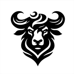 Stylized black and white ram head logo design