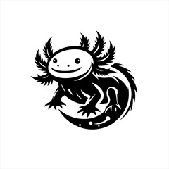 Cute black and white axolotl illustration