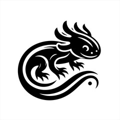 Stylized black axolotl silhouette on white background