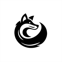 Stylized black fox logo design on white background