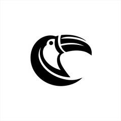 Stylized black toucan bird head logo on white background