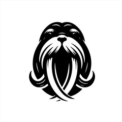 Stylized black and white walrus head emblem with tusks