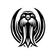 Stylized black and white walrus head emblem with tusks