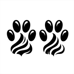 Stylized black paw prints with striped accents on white background