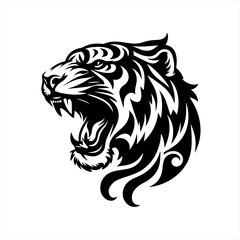 Fierce tiger head roaring tribal tattoo design