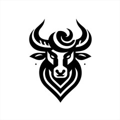 Stylized black bull head logo design on white background