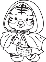 Coloring book of cute tiger character vector clip art for children.  