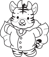Naklejka premium Coloring book of cute tiger character vector clip art for children. 