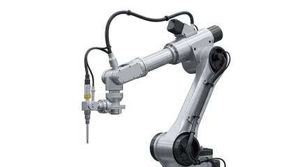 Industrial Silver Robotic Arm with Wiring, Advanced Automation Technology for Manufacturing and Assembly, High-Tech Engineering Equipment, Industrial Robot, Automated Precision Mechanical System