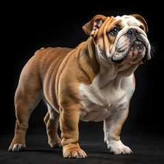Obraz premium A Bulldog, sturdy and muscular dog breed, known for its wrinkled face, loyalty, calm temperament, and affectionate companionship.