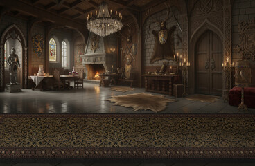 Fototapeta premium Architecture of an Orthodox Russian estate, an ancient interior with a fireplace in the castle.