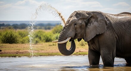 Obraz premium Elephant splashing in water.