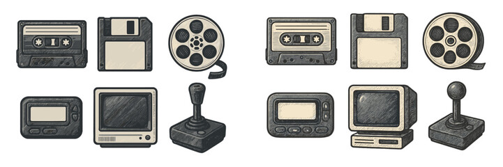 Collectible audio and video devices from the past displayed together, showcasing retro technology and entertainment history © Alan