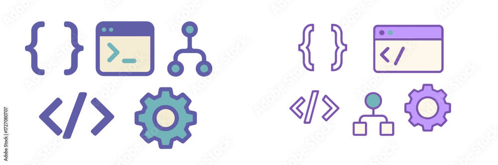 Wall mural colors and shapes showing computer programming concepts with symbols and icons illustrating coding a
