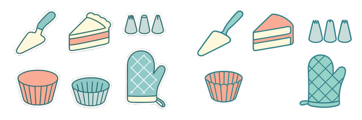 Colorful baking tools and desserts displayed in a fun layout for a baking project or party
