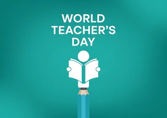 World teachers day celebration with a stylized figure of a person reading an open book symbolizing education and knowledge