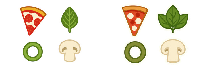 Colorful pizza toppings shown through playful illustrations for creative meal ideas