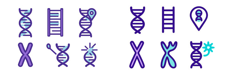 Various stylized DNA icons and symbols showcasing genetic concepts in a simple design