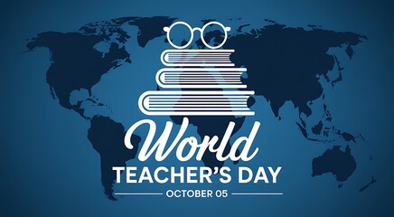 World teachers day celebrated globally with books and glasses on a world map background october 5th