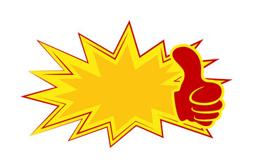 Comic-style explosion with blank center and thumbs-up gesture. Bold colors, perfect for ads, messages, or motivational banners.