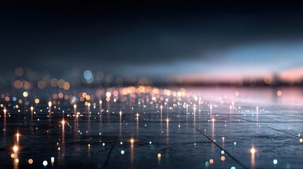 Abstract Glowing Light Bokeh Cinematic HDR Background with Dark Blue Foreground and Orange Light Spots
