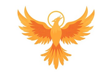Fototapeta premium Golden Phoenix Bird Rising with Spread Wings Mythological Illustration