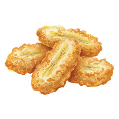 Watercolor Vector Pisang Goreng Indonesian Fried Banana Dessert Illustration on White Background