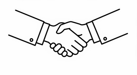Black and White Line Art Drawing of Business Handshake