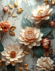 Pastel floral arrangement on mottled surface