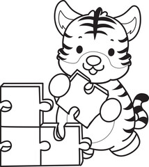 Obraz premium Coloring book of cute tiger character vector clip art for children. 