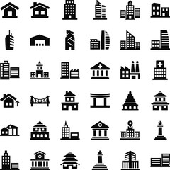 Collection of diverse building icons and symbols for architectural design