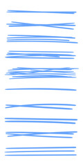 swift crossed underlines. Blue doodle marker lines collection squiggles, strike through scribbles