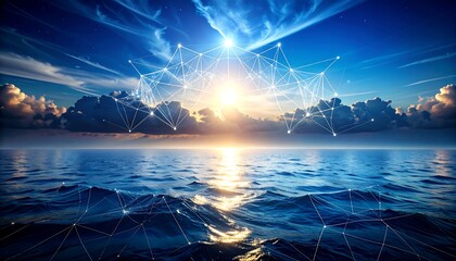 Sunrise over the sea, connected by lines