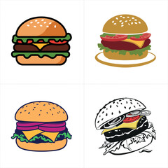Hand Drawn Burger Illustration Bundle – Fun and Artistic Food Vectors for Restaurant Branding – Fast Food Burger Vector Pack – A Variety of Burger Graphics for Logos, Stickers and Marketing